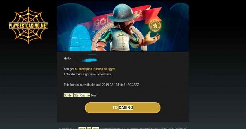 Golden Star Casino bonus freespins can be seen in this image.