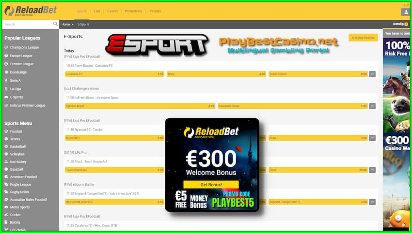 Читайте Полный Обзор Казино ReloadBet со Ставками на Спорт 2023! 38 Casino ReloadBet Sports and E-spors bets are on photo.